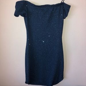Windsor sparkly blue off the shoulder mini dress
